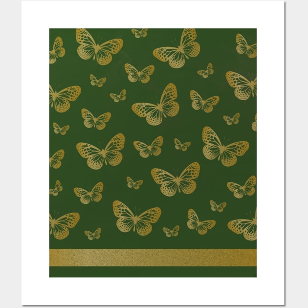 Gold Butterflies | Emerald Green Marble Wall Art by Wintre2